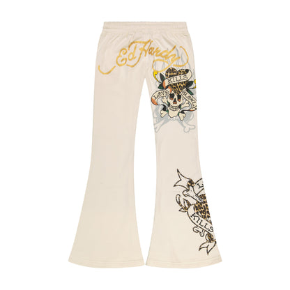 LKS Skull Boot Cut Sweatpants IVORY | Ed Hardy