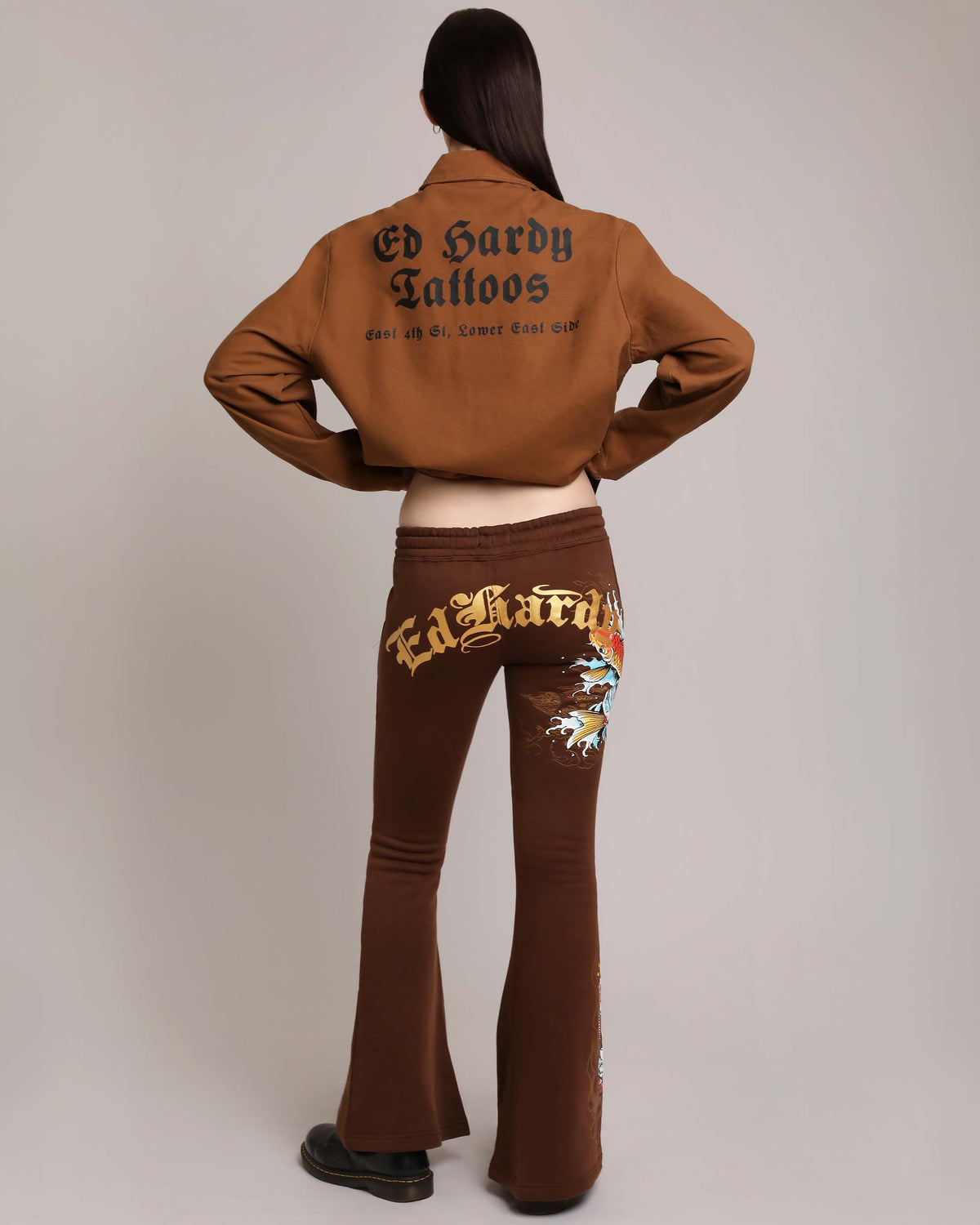Koi Fish Boot Cut Sweatpants COCOA | Ed Hardy