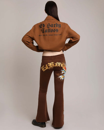 Koi Fish Boot Cut Sweatpants COCOA | Ed Hardy