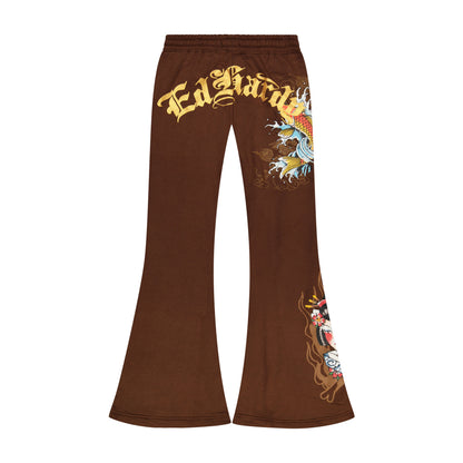 Koi Fish Boot Cut Sweatpants COCOA | Ed Hardy