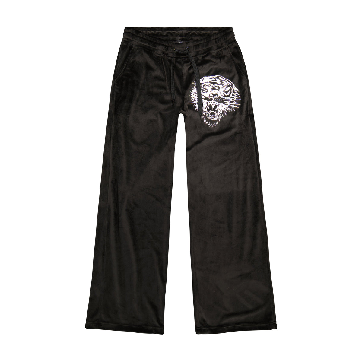 Tiger Head Y2K Velour Sweatpants Black Velvet | Ed Hardy
