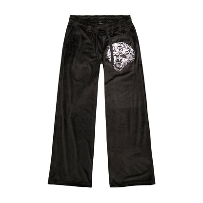 Tiger Head Y2K Velour Sweatpants Black Velvet | Ed Hardy