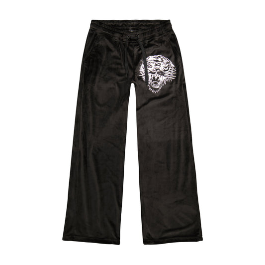 Tiger Head Y2K Velour Sweatpants Black Velvet | Ed Hardy