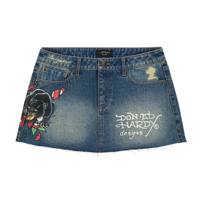Panther Dagger Denim Mini Skirt MEDIUM WASH | Ed Hardy