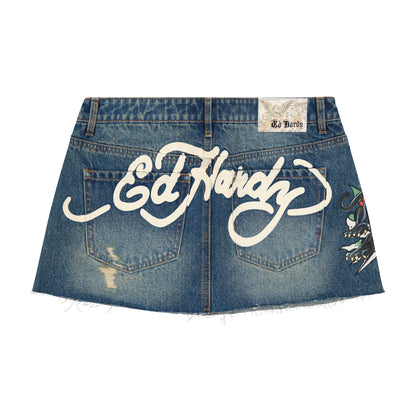 Panther Dagger Denim Mini Skirt MEDIUM WASH | Ed Hardy