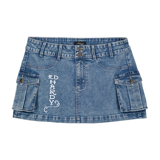 Heart Dagger Cargo Skirt Light Wash | Ed Hardy