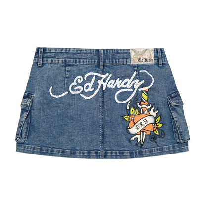 Heart Dagger Cargo Skirt Light Wash | Ed Hardy