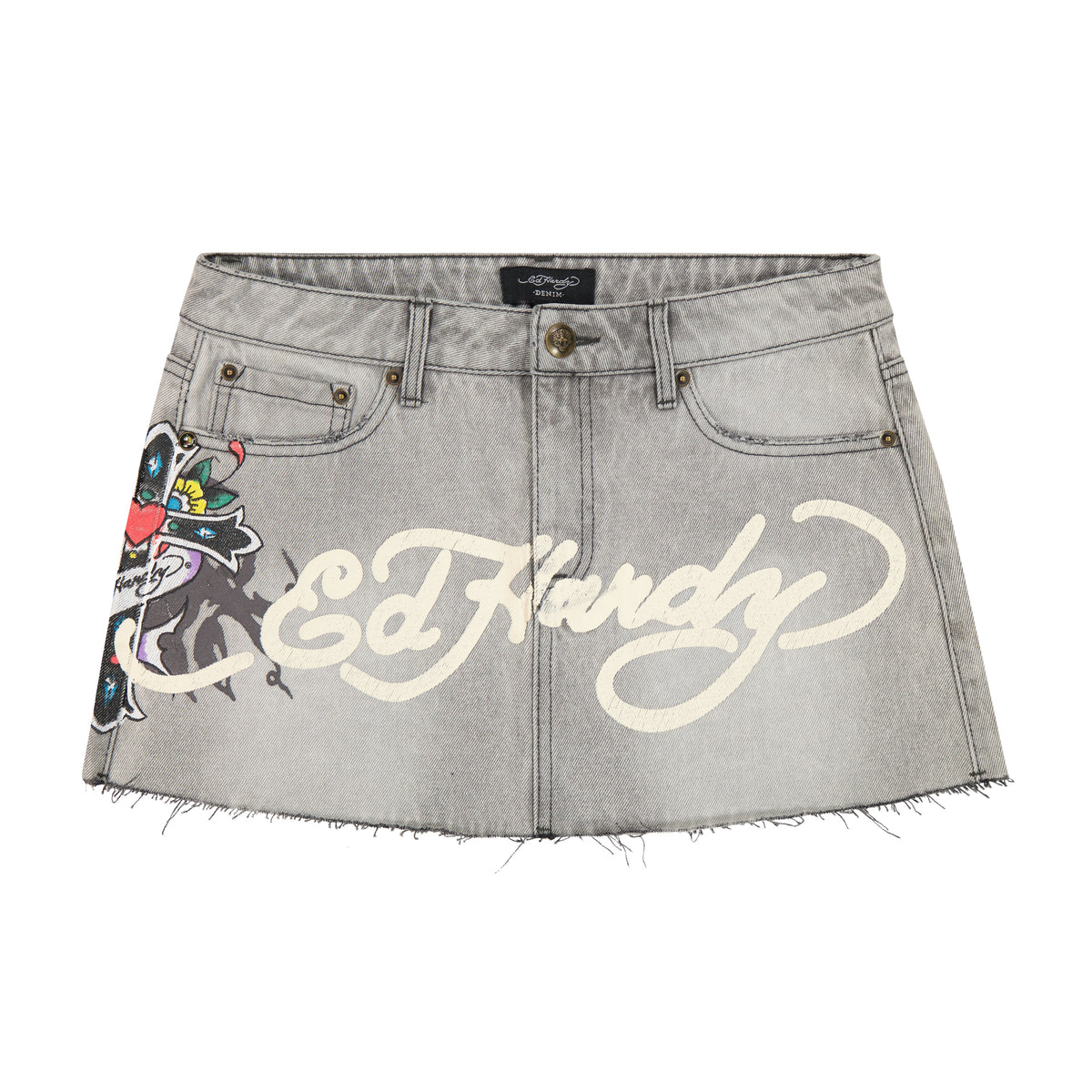 Cross Denim Mini Skirt GREY WASH | Ed Hardy