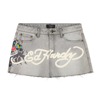 Cross Denim Mini Skirt GREY WASH | Ed Hardy