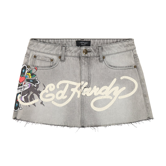 Cross Denim Mini Skirt GREY WASH | Ed Hardy