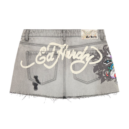 Cross Denim Mini Skirt GREY WASH | Ed Hardy