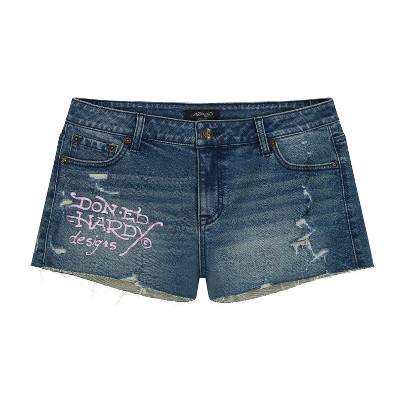 LKS Heart Denim Shorts MEDIUM VINTAGE | Ed Hardy