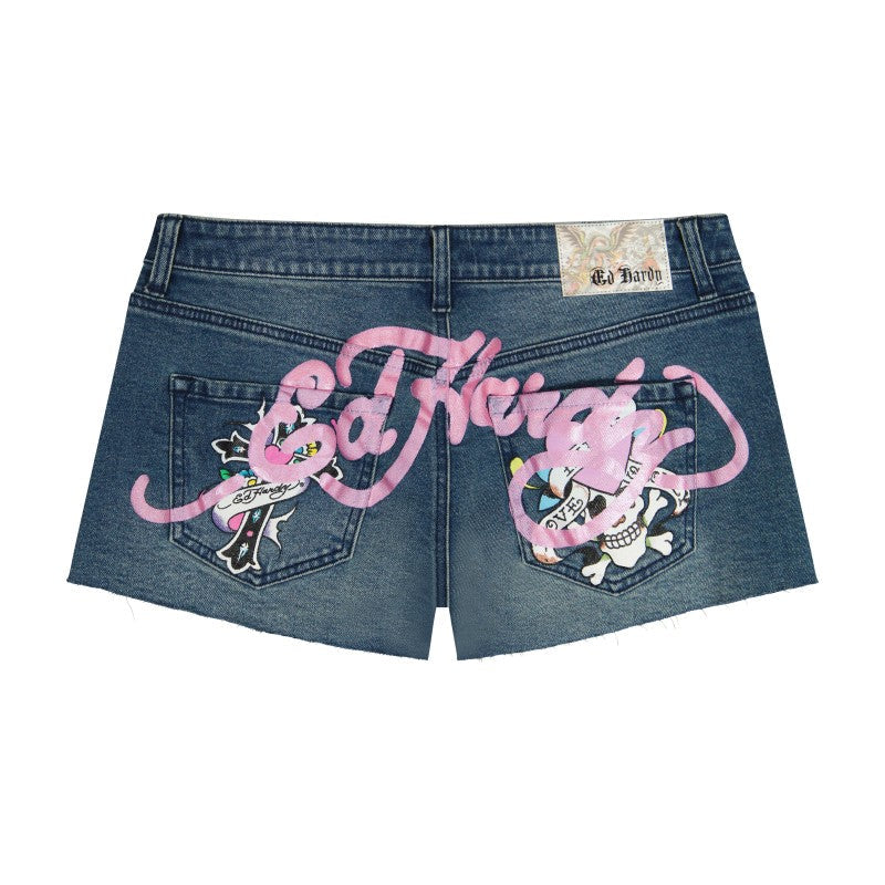 LKS Heart Denim Shorts MEDIUM VINTAGE | Ed Hardy
