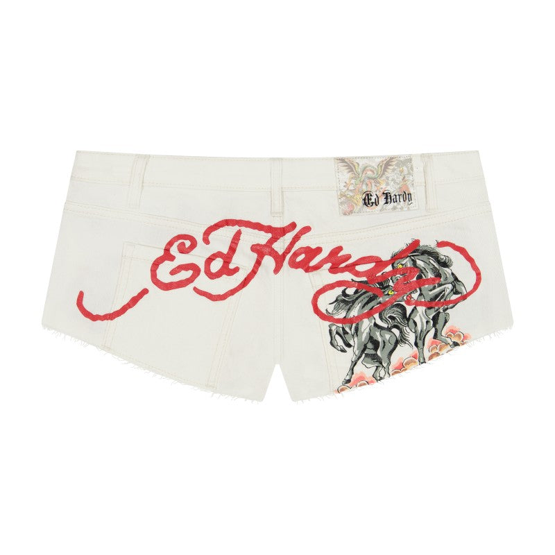 Horses Micro Denim Short IVORY1 | Ed Hardy