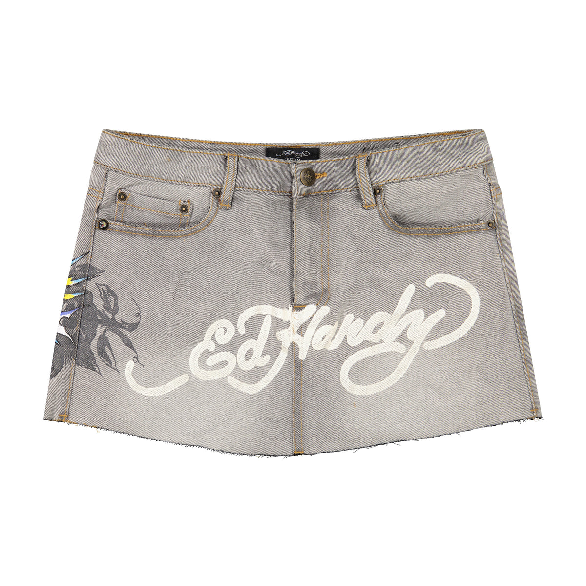 Fun Dagger Denim Mini Skirt GREY WASH | Ed Hardy