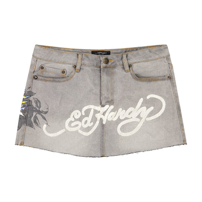Fun Dagger Denim Mini Skirt GREY WASH | Ed Hardy