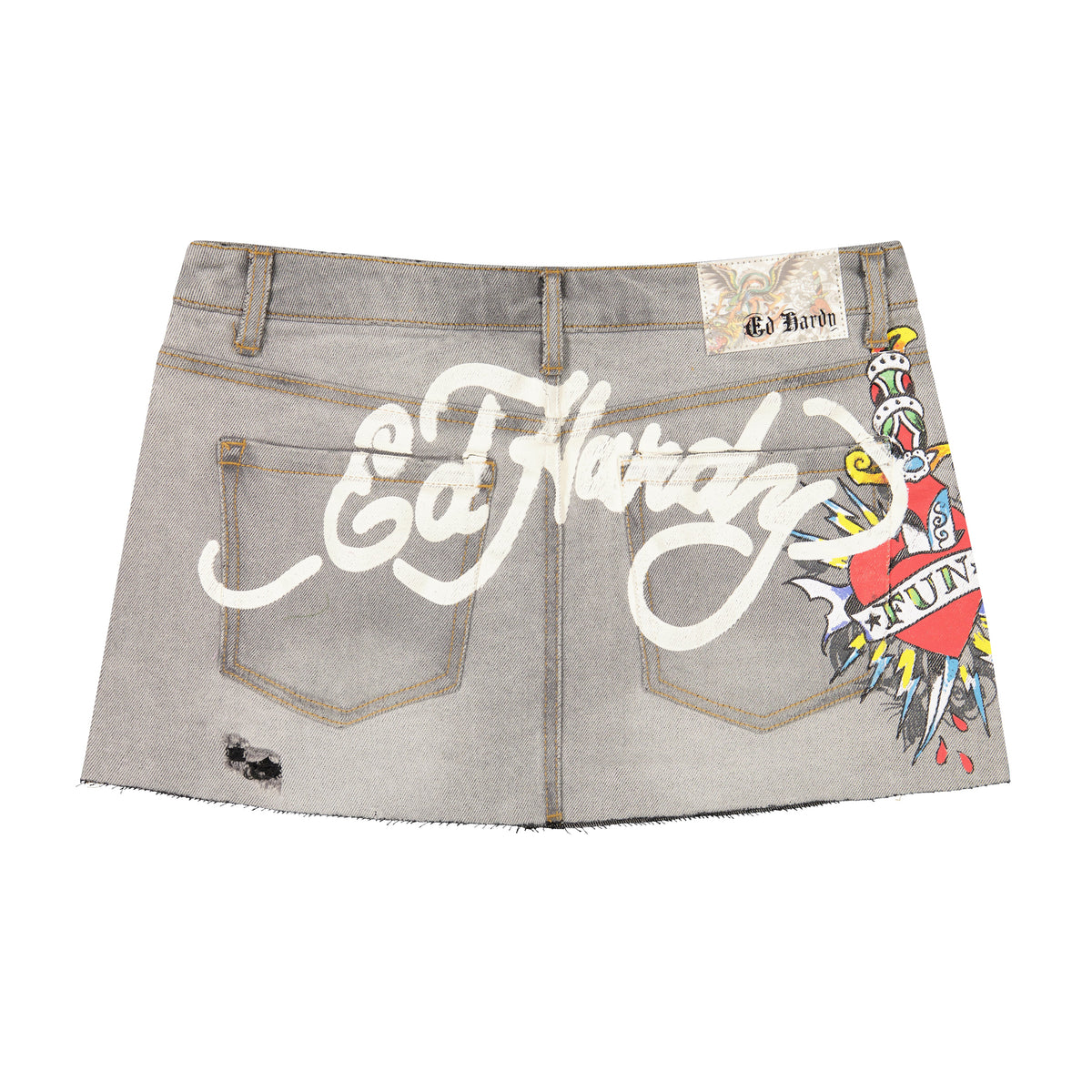 Fun Dagger Denim Mini Skirt GREY WASH | Ed Hardy