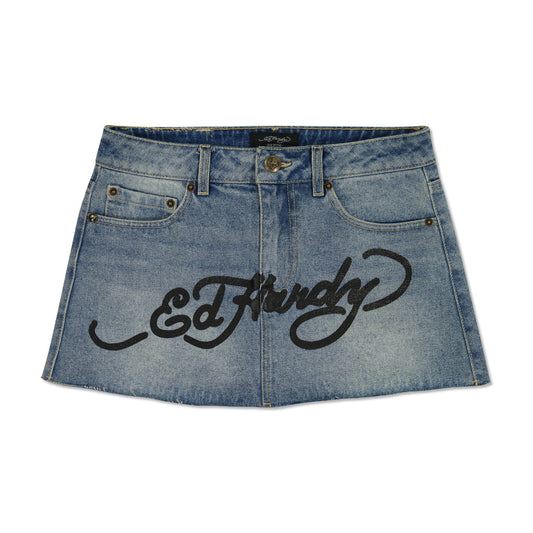 Brave Eagle Mini Denim Skirt Light Wash | Ed Hardy