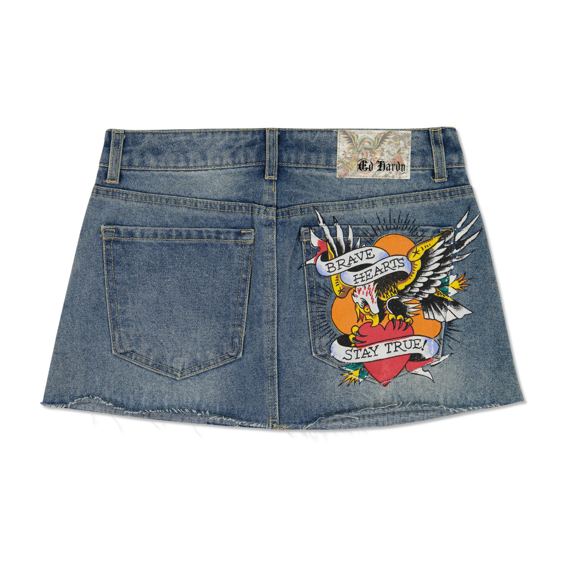 Brave Eagle Mini Denim Skirt Light Wash | Ed Hardy