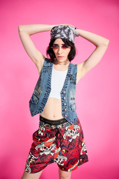 Multi Tattoo Denim Vest MED TINT | Ed Hardy
