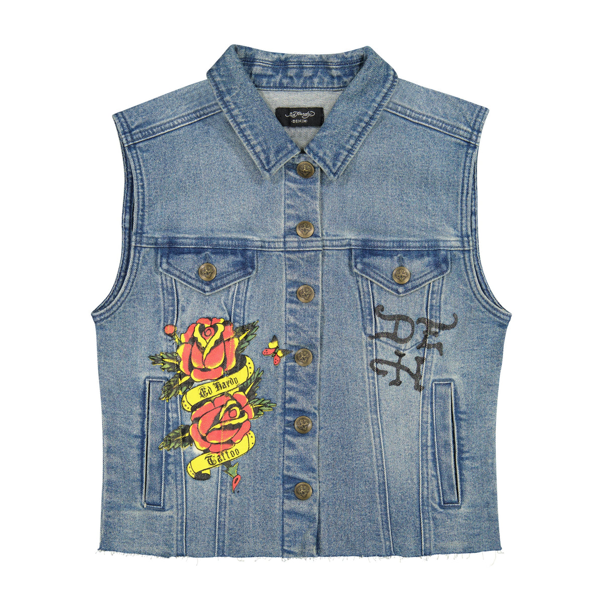 LKS Skull Trucker Denim Vest MED TINT | Ed Hardy