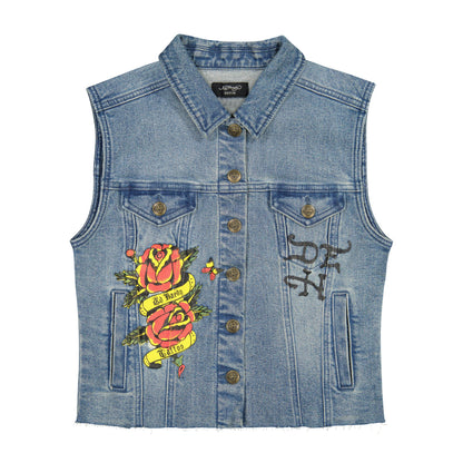 LKS Skull Trucker Denim Vest MED TINT | Ed Hardy