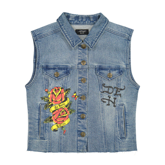 LKS Skull Trucker Denim Vest MED TINT | Ed Hardy