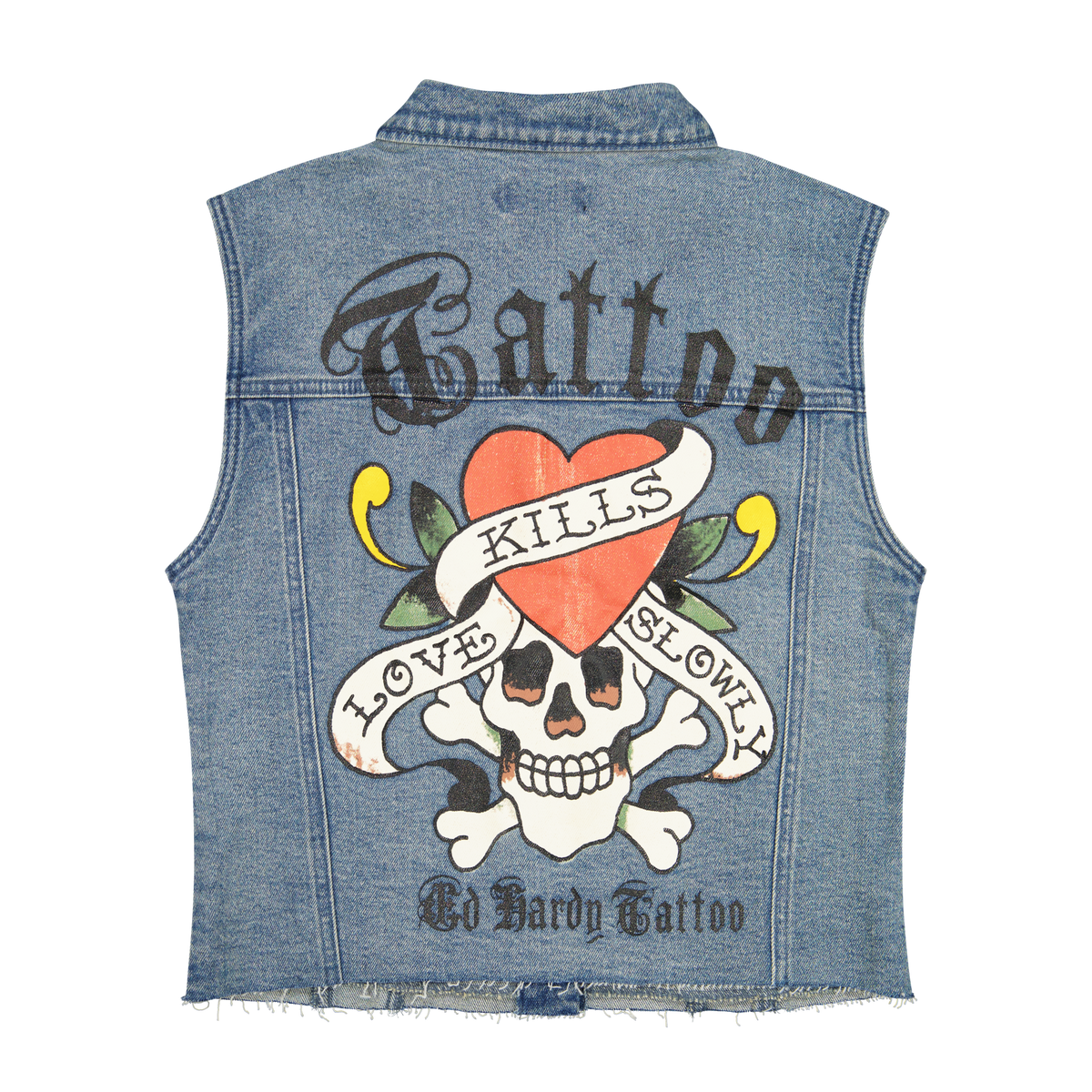 LKS Skull Trucker Denim Vest MED TINT | Ed Hardy