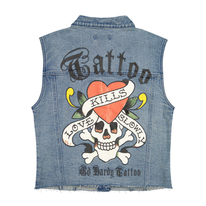LKS Skull Trucker Denim Vest MED TINT | Ed Hardy