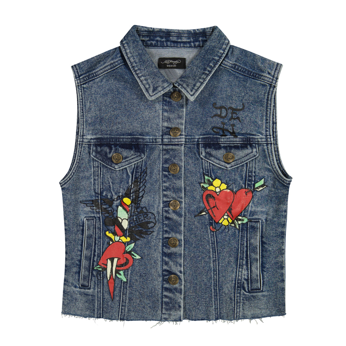 Heart Cross Trucker Denim Vest MED TINT | Ed Hardy