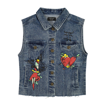 Heart Cross Trucker Denim Vest MED TINT | Ed Hardy