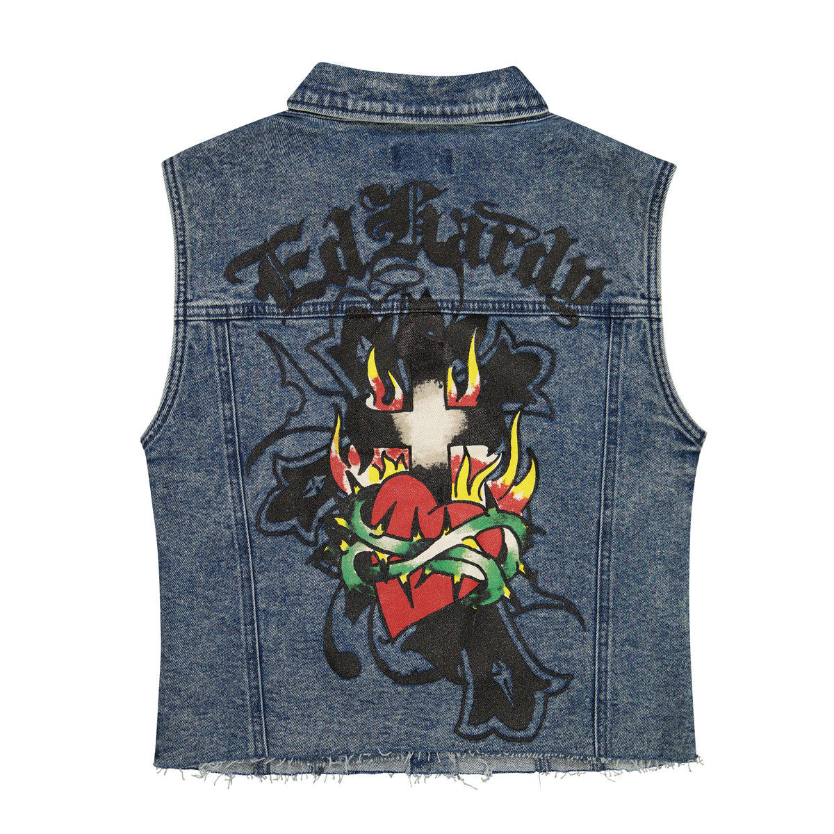 Heart Cross Trucker Denim Vest MED TINT | Ed Hardy