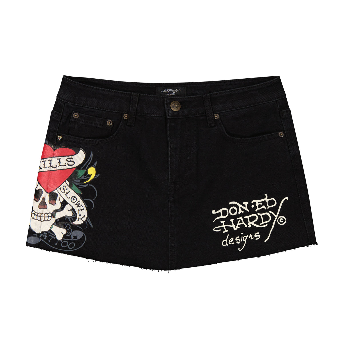 LKS Skull Denim Skirt BLACK WASH | Ed Hardy