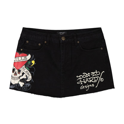 LKS Skull Denim Skirt BLACK WASH | Ed Hardy