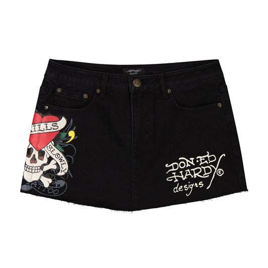 LKS Skull Denim Skirt BLACK WASH | Ed Hardy