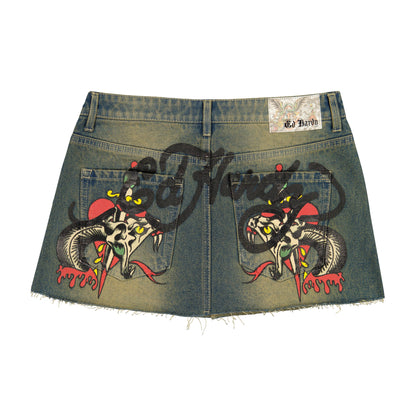 Snake Hearts Denim Skirt Y2K TINT | Ed Hardy