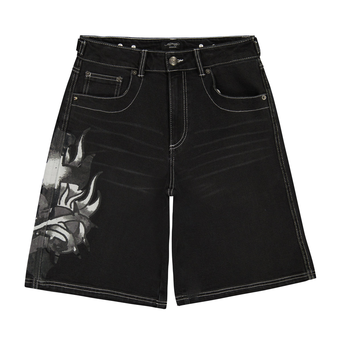 Sacred Heart Denim Jort Y2K BLACK | Ed Hardy