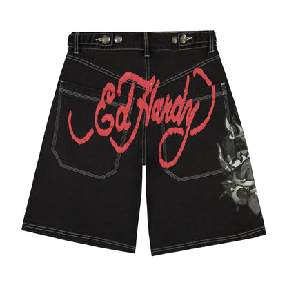 Sacred Heart Denim Jort Y2K BLACK | Ed Hardy