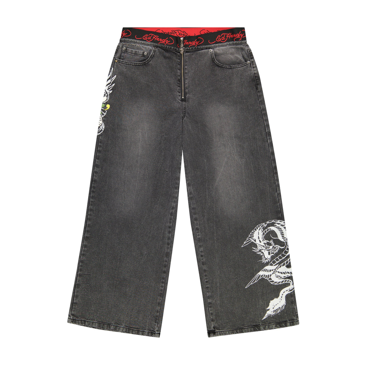 LKS Dragon Elastic Band Jeans Vintage Grey | Ed Hardy