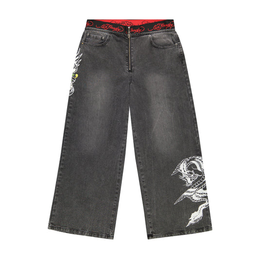 LKS Dragon Elastic Band Jeans Vintage Grey | Ed Hardy