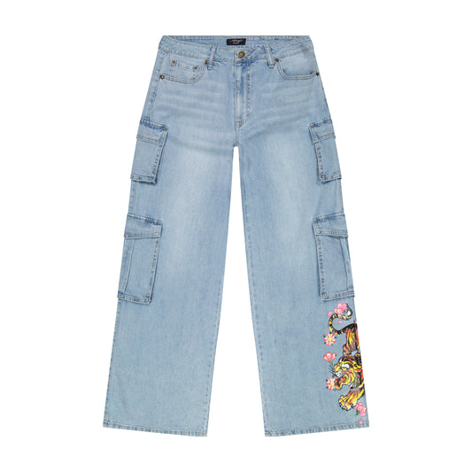 Tiger Flowers Cargo Jean Retro Light Wash | Ed Hardy