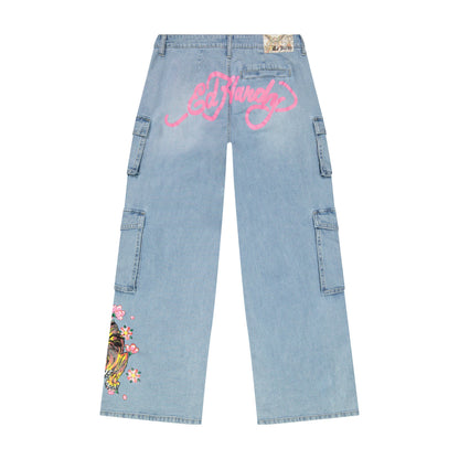 Tiger Flowers Cargo Jean Retro Light Wash | Ed Hardy