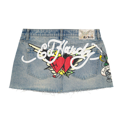 LKS Skull Denim Mini Skirt LIGHT WASH | Ed Hardy