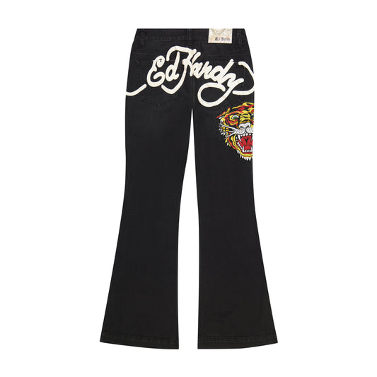 Tiger Head Slim Flare Jean Faded Black | Ed Hardy