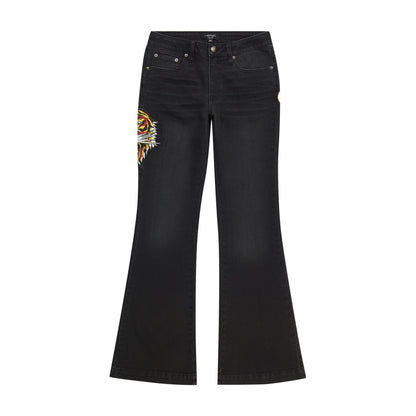 Tiger Head Slim Flare Jean Faded Black | Ed Hardy