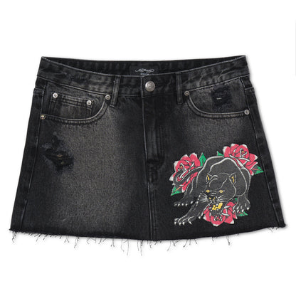 Panther Roses Denim Skirt BLACK WASH | Ed Hardy