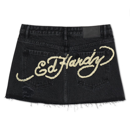 Panther Roses Denim Skirt BLACK WASH | Ed Hardy