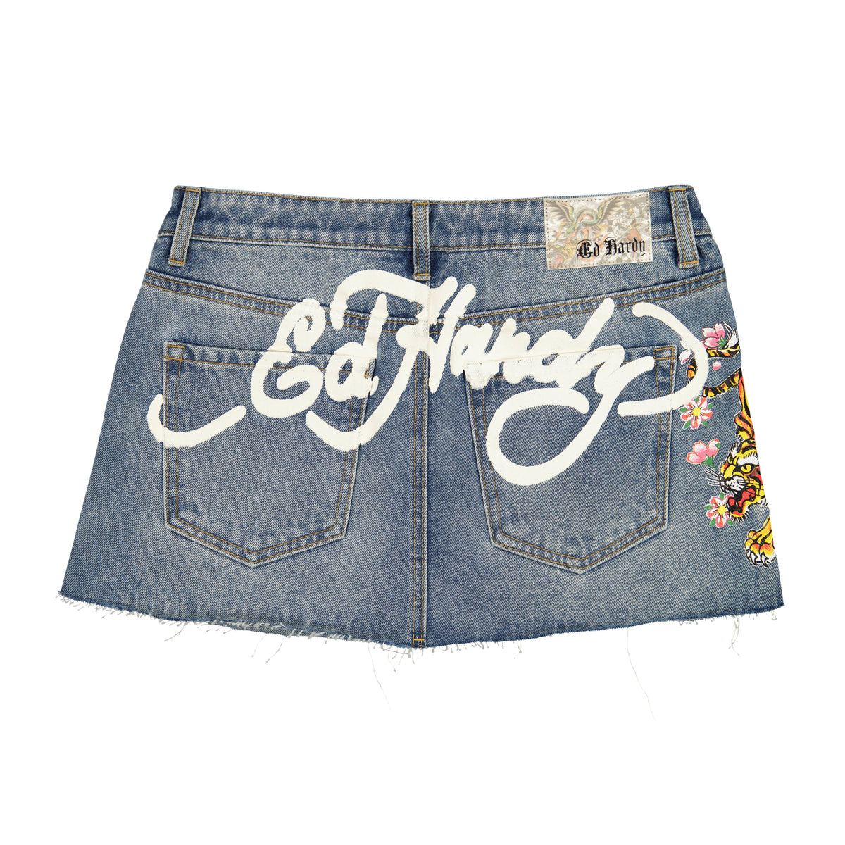 Tiger Flowers Denim Skirt MEDIUM WASH | Ed Hardy