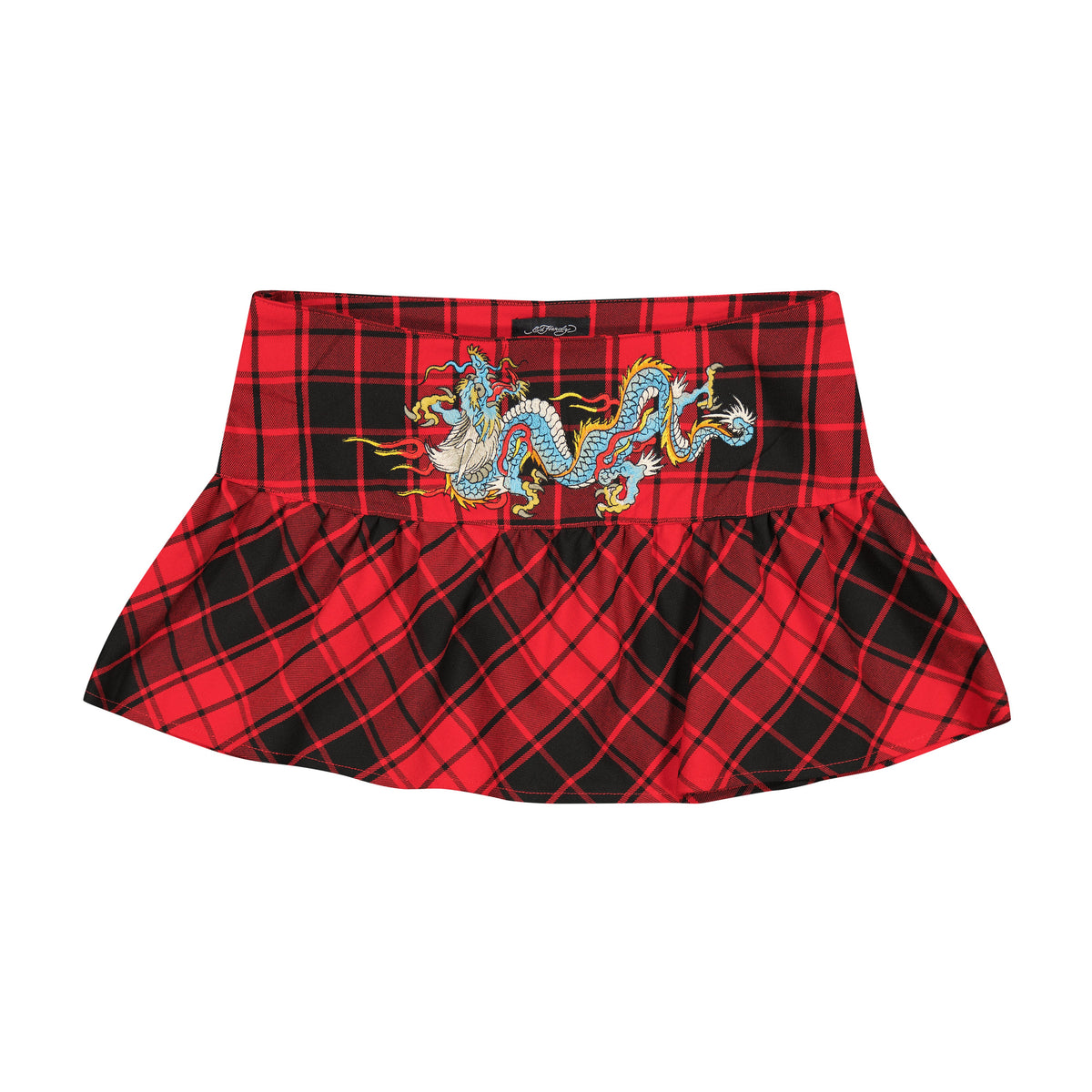 Dragon Plaid Flare Miniskirt Red | Ed Hardy