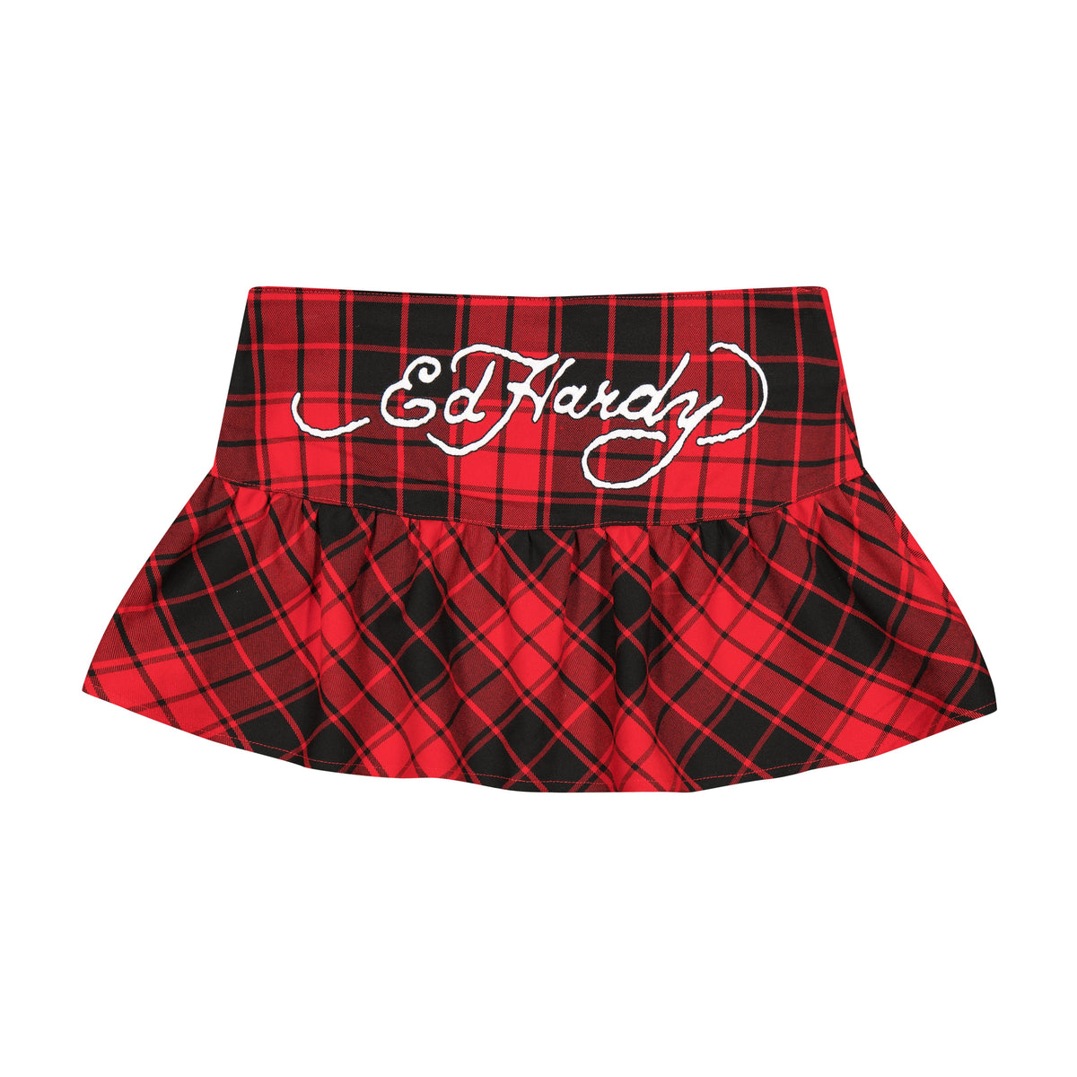 Dragon Plaid Flare Miniskirt Red | Ed Hardy